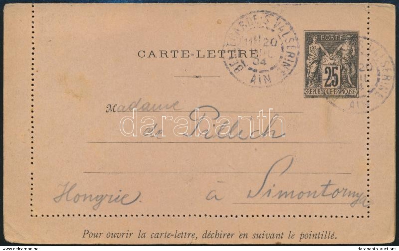 1904 Zárt Levelezőlap Franciaországból Magyarországra, Simontornyai Gyógyszertár Levélzáróval / PS-cover Card From Franc - Ohne Zuordnung