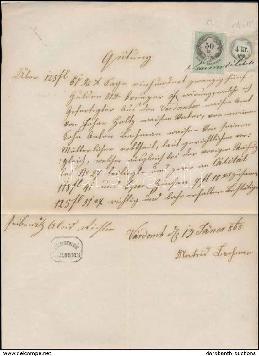 1868 Nyugta 4kr(1859) + 50kr (1868) Okámánybélyeggel - Zonder Classificatie