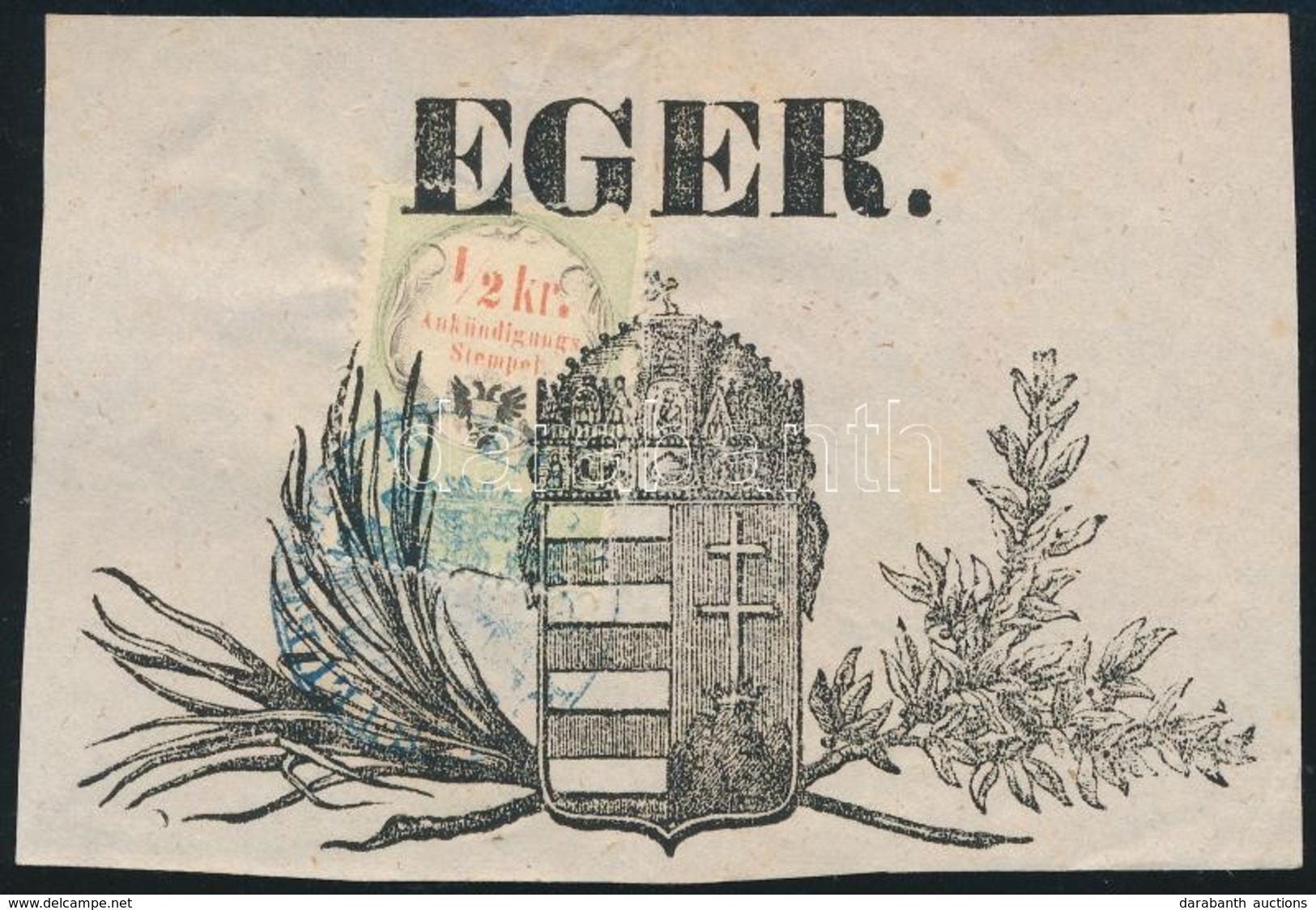 1858 Hírdetménybélyeg Előérvénytelenítéssel EGER Címeres Kivágáson / Advertising Duty Stamp On Cutting - Unclassified