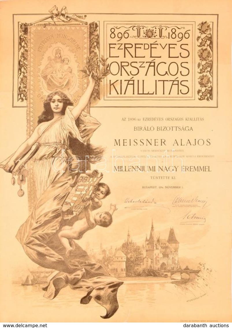 1896 Ezredéves Országos Kiállítás Díszes Millenniumi Nagy érmet Adományozó Oklevele Meissner (Mészner) Alajos (1835-?) V - Non Classés