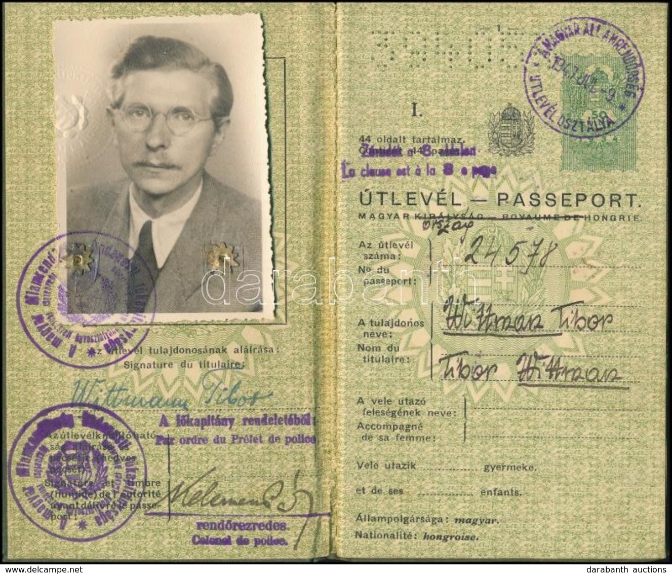 1947 1937-es útlevél 50 Fillér Illetékbélyeggel 1947-ben Szabálytalanul Kiállítva, A Magyar Királyság Felirat Csak Egy H - Ohne Zuordnung