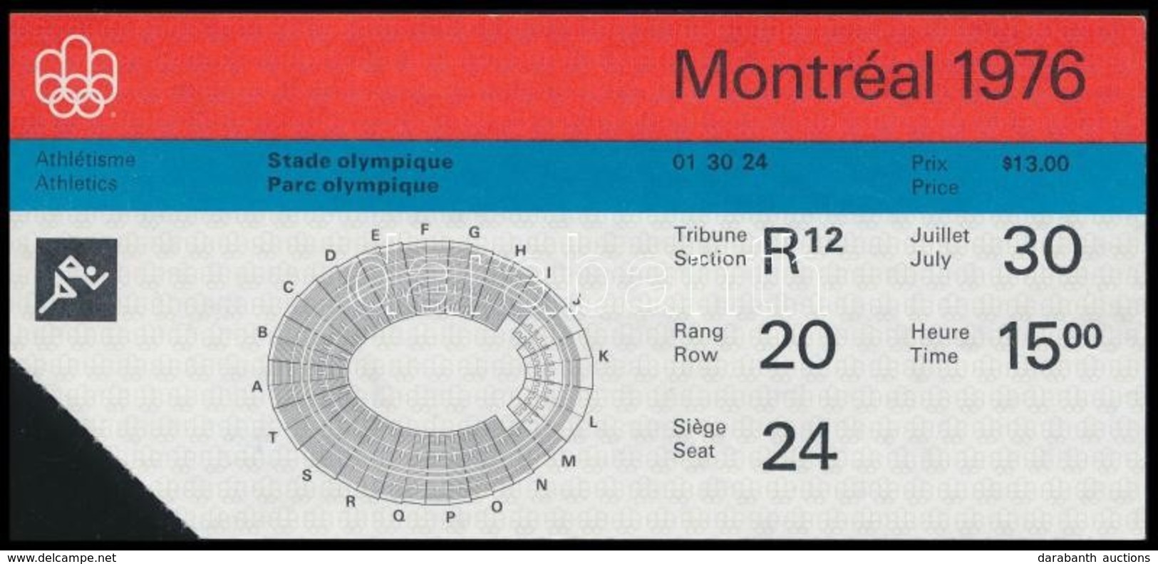 1976 Belépő A Montreali Olimpia Atlétikai Versenyére / Ticket For The Montreal Olympic Games, Athletics - Non Classés