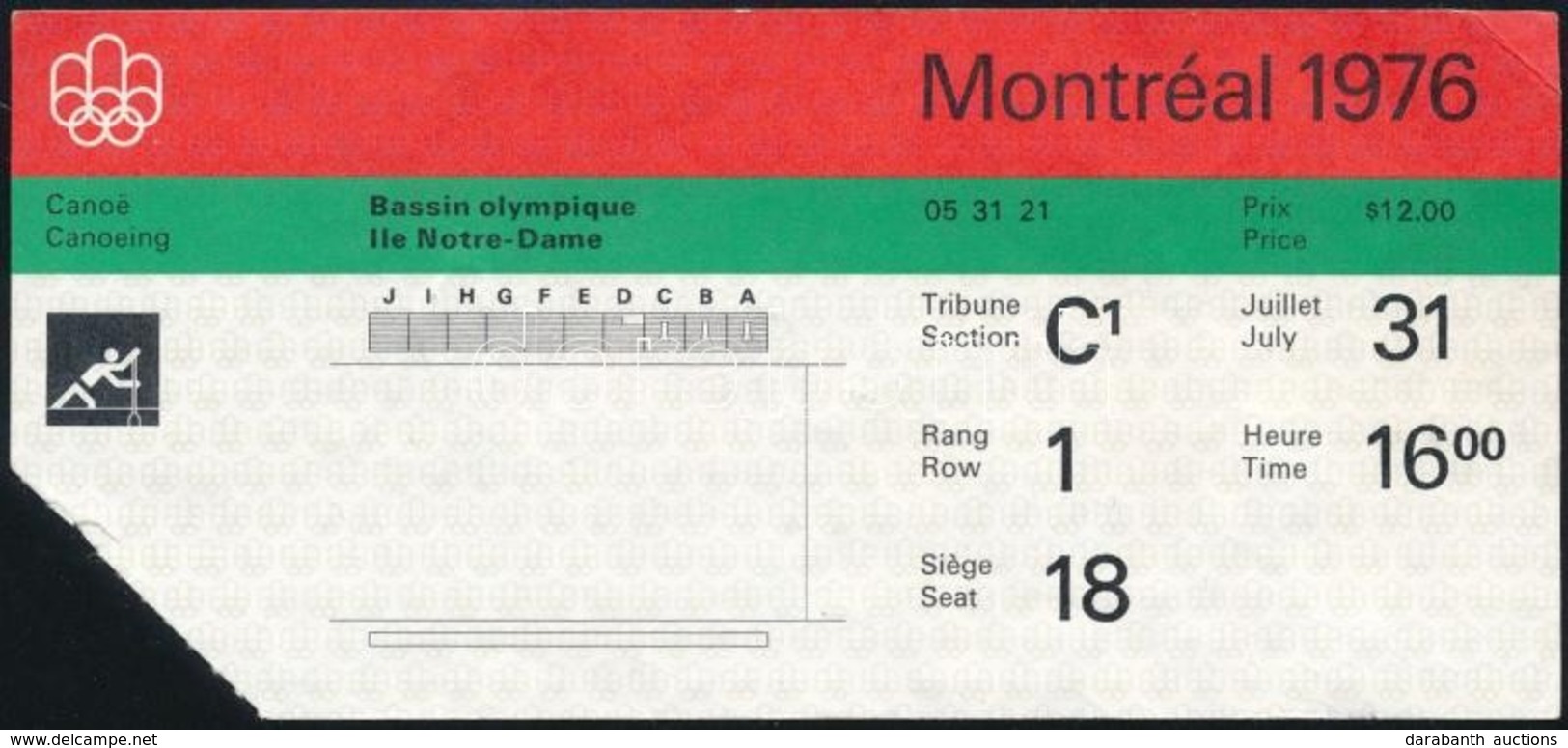 1976 Belépő A Montreali Olimpia Kenu Versenyére / Ticket For The Montreal Olympic Games, Canoeing - Unclassified