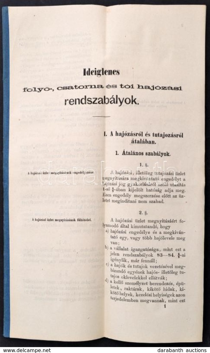 1869 Ideiglenes Folyó-, Csatorna és Tói Hajózási Rendszabályok, 35 P. - Non Classés