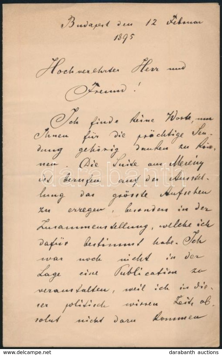 1895 Hermann Ottó (1835-1914) Természettudós, Politikus, Saját Kézzel írt Német Nyelvű Köszönő Levele Feltehetően Pivarc - Non Classés