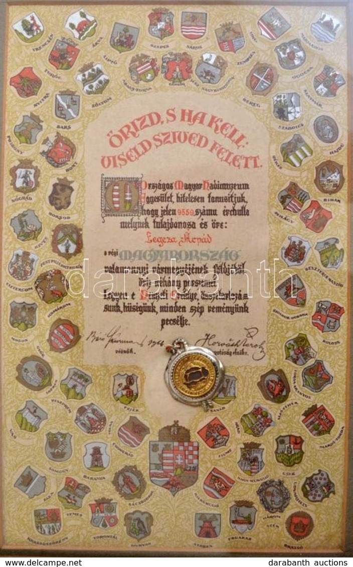 1922 Az Országos Magyar Hadimúzeum Egyesület Sorszámozott, Névre Szóló (Legeza Árpád Nemzeti Ereklyéje, Magyarország Val - Non Classés
