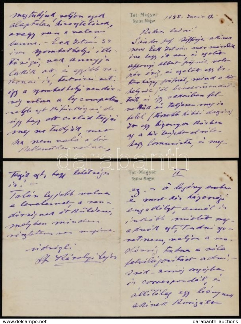 1935 Károlyi Lajos (1872-1965) Főrendiházi Tag, Nagybirtokos 2 Db Saját Kézzel írt Levele Sofőrjük, Eck István Politikai - Zonder Classificatie