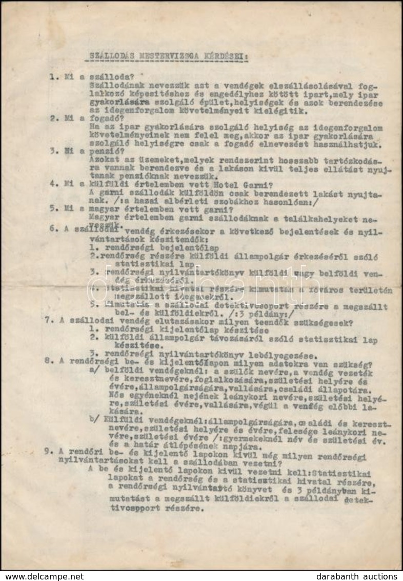 Cca 1938 Szállodás Mestervizsga Kérdései Válaszokkal, Hotel Westend Szálló, Berlini Tér Pecséttel, 4 Gépelt Oldal - Non Classés