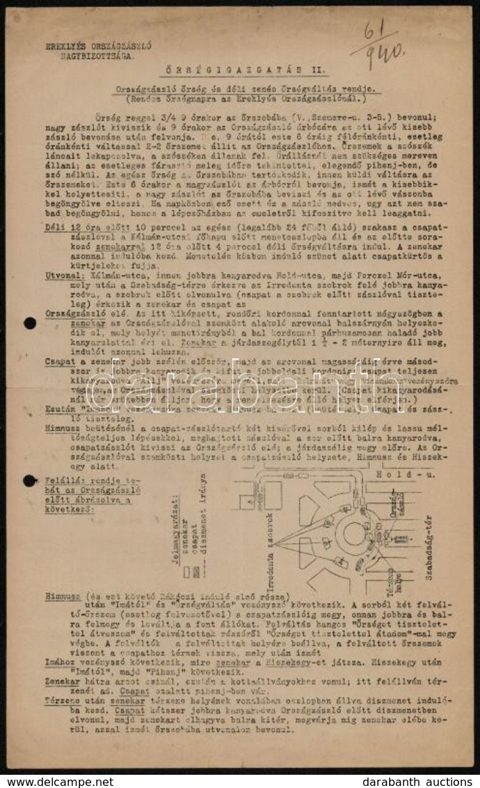 1940 Országzászló őrség és Déli Zenés őrségváltás Rendje, Gépirat, Hátoldalon Cserkészcsapatnak Kézzel írt Felhívással,  - Non Classés