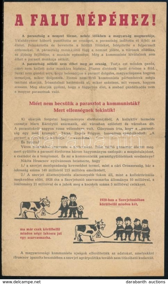 1953 A Falu Népéhez! A Nemzeti Ellenállási Mozgalom Kétoldalas Szórólapja, Jó állapotban, 20x12 Cm - Zonder Classificatie