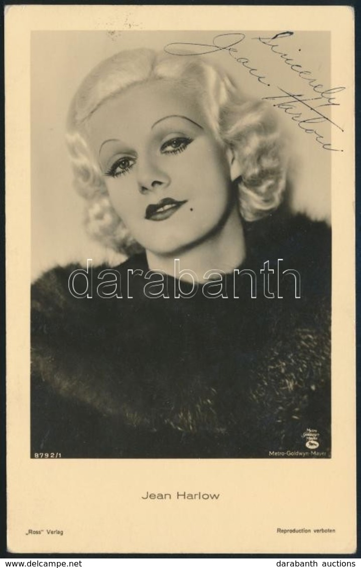 Jean Harlow (1911-1931) Színésznő, Szex Szimbólum Aláírt Képeslap / Autograph Signed Postcard. - Autres & Non Classés