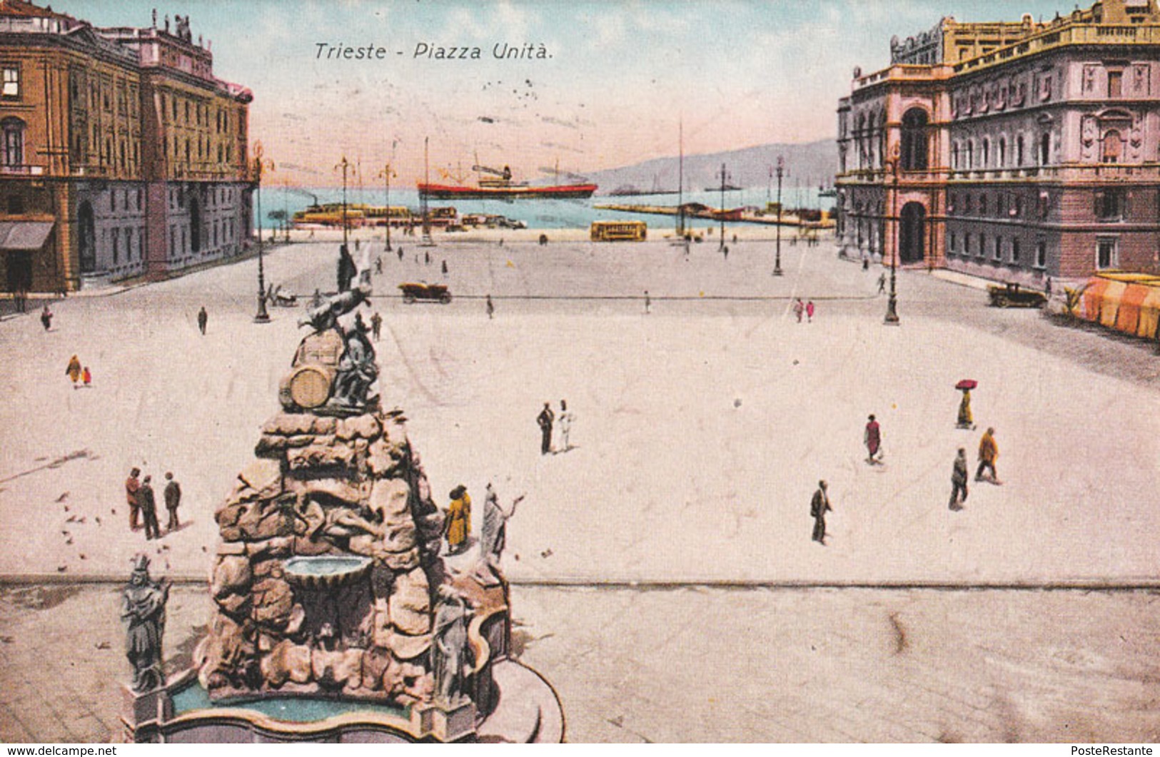 Piazza Unita, Trieste, Italia, 1930, Animata, Viaggiata - Trieste