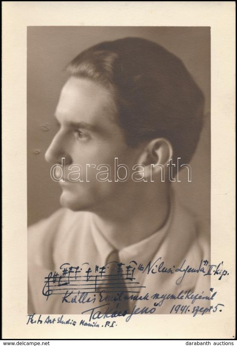 Takács Jenő (1902-2005) Zeneszerző Dedikált Fotólap Saját Kottájával / Autograph Signed Photo 12x17 Cm - Autres & Non Classés