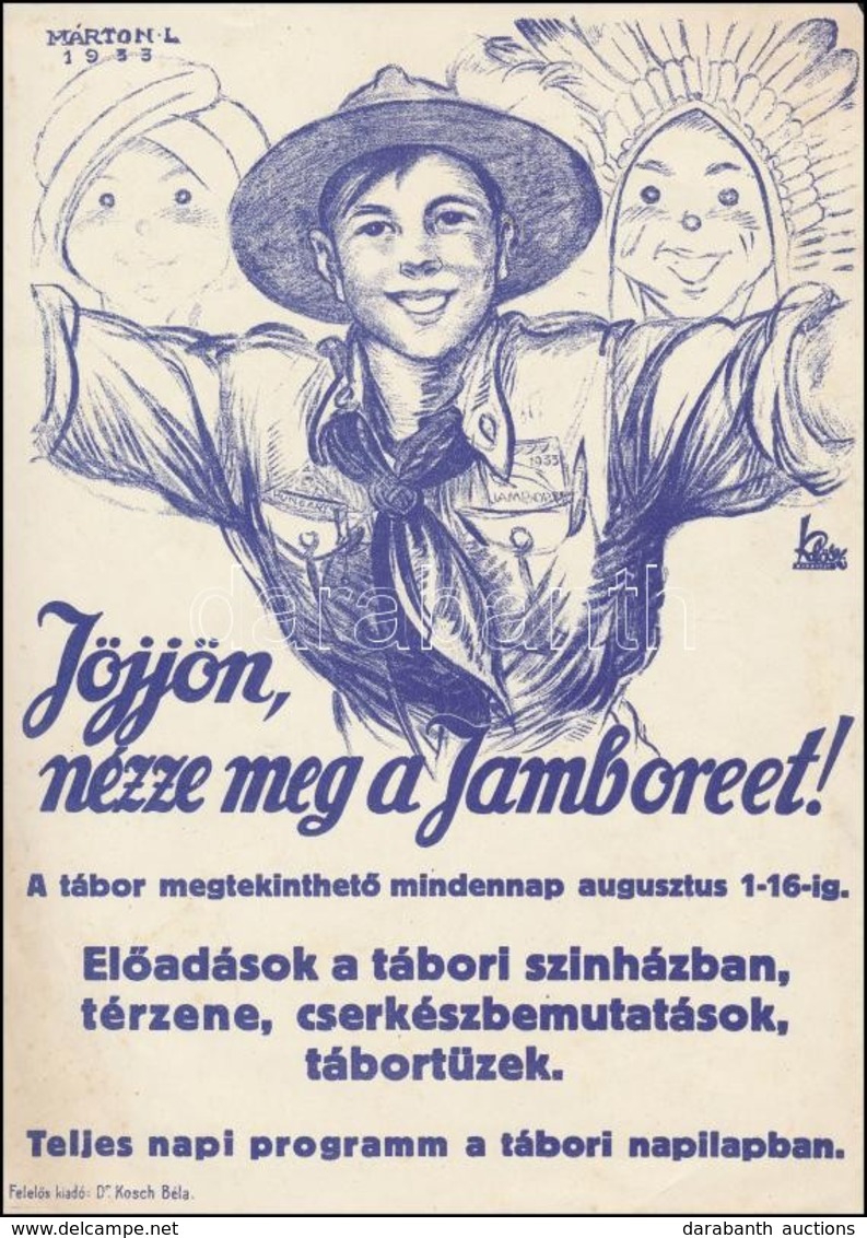 1933 Gödöllő Cserkész Jamboree Kisplakát / Scout World Jamboree Small Poster. S: Márton. 17x24 Cm - Scoutisme