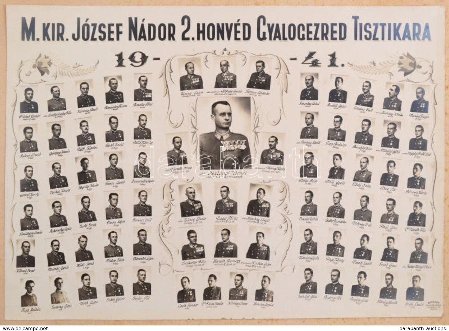 1941 A M. Kir. József Nádor 2. Honvéd Gyalogezred Tisztikara, Tablókép, Borsay Műterméből, Kartonra Ragasztva, 18,5×25,5 - Other & Unclassified