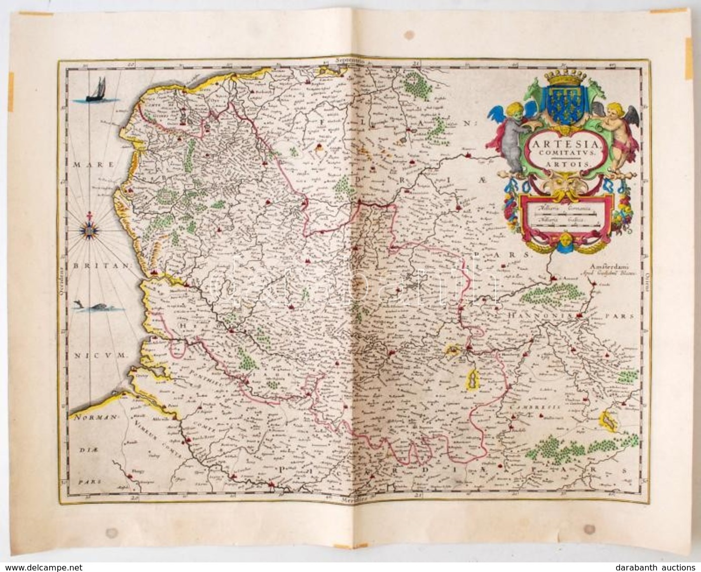 1634 Comitatus Artesia Vulgo Artois. Willelm Blaeu (1571-1638) Térképe Németalföldről, A Népszerű Theatrum Orbis Terraru - Autres & Non Classés