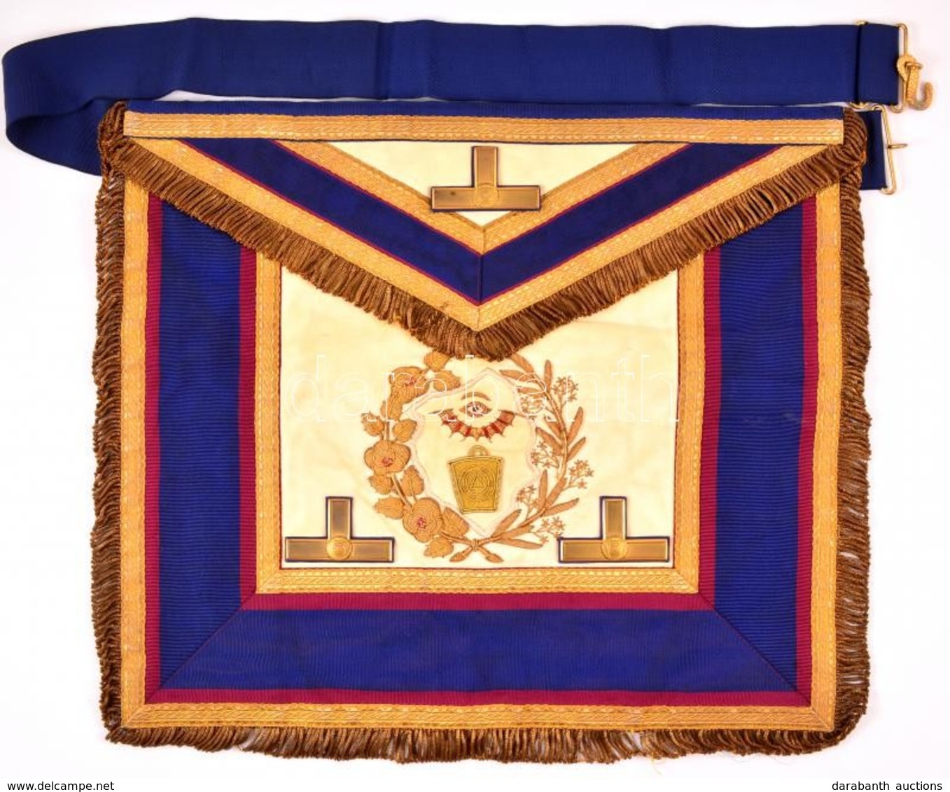 Angol Szabadkőműves Kötény. Toye & Co. Jelzéssel Selyem, Bőr, Réz Rátétekkel. Szép állapotban / Freemason Apron. England - Autres & Non Classés