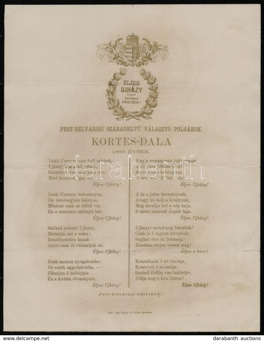 1869 Éljen Ujházy László Belvárosi Követünk! A Pest-belvárosi Szabadelvű Választó Polgárok Kortes-dala. Pest, Fanda és F - Ohne Zuordnung