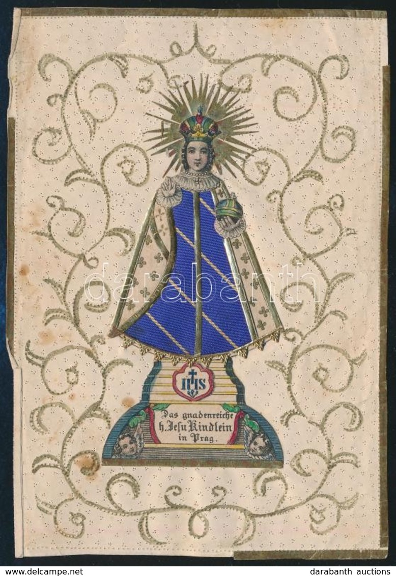 Cca 1900 A Prágai Kis Jézus, Díszes Szentkép, Szélein Kis Sérüléssel, 12,5×9 Cm / Infant Jesus Of Prague, Icon, Wisht Si - Non Classés