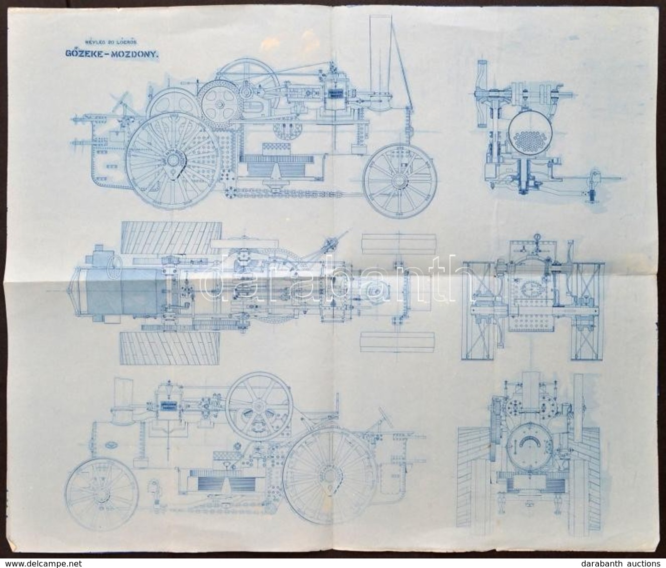 Cca 1900-1920 Ganz és Társa Névleg 20 Lóerős Gőzeke Mozdony Tervrajza, 49x59 Cm - Ohne Zuordnung