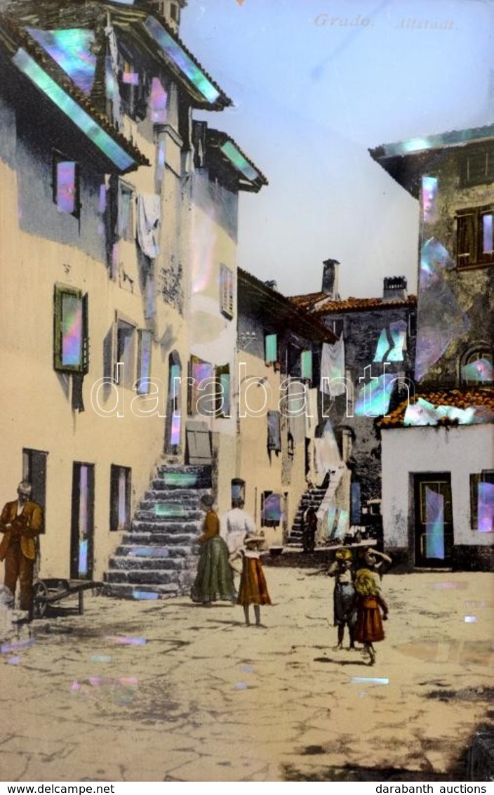 1910 Grado, Olaszország, óváros, Gyöngyházberakásos Kép Keretben, 13×8 Cm / Grado, Italy - Ohne Zuordnung