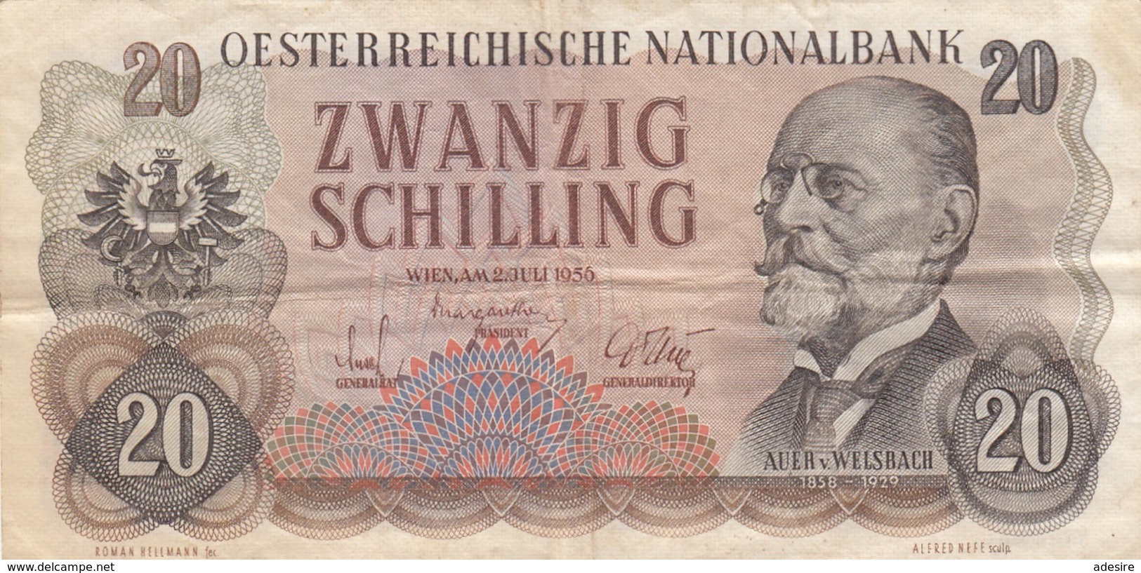 Banknote ÖSTERREICH 20 SCHILLING 1956, Banknote Umlaufschein - Oesterreich