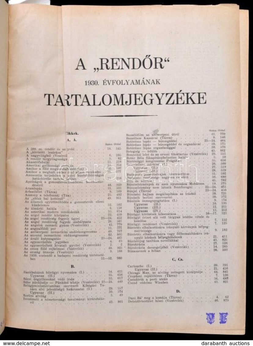1930 A Rendőr C. újság Teljes évfolyama Bekötve. Egészvászon Kötésben. Jó állapotban - Non Classés