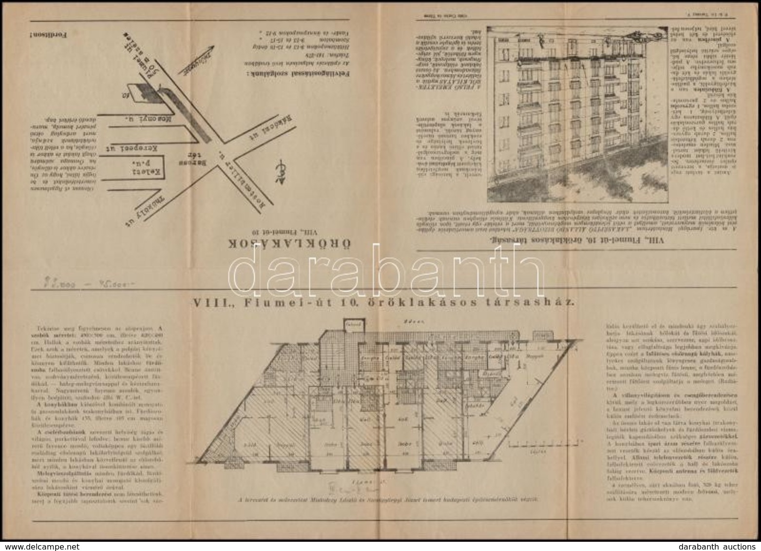 Cca 1940 Budapest VIII., Fiumei út 10. öröklakásos Társasház Ismertető Brosúrája, Alaprajzzal - Unclassified