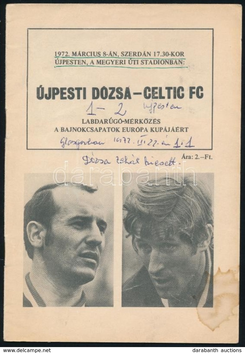 1972 Az Újpest Dózsa-Celtic FC EB-mérkőzés Programfüzete, érdekes Részletekkel - Ohne Zuordnung