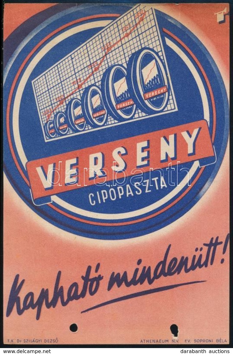 Verseny Cipőpaszta, Villamosplakát, Athenaeum Ny., 23,5×16 Cm - Sonstige & Ohne Zuordnung