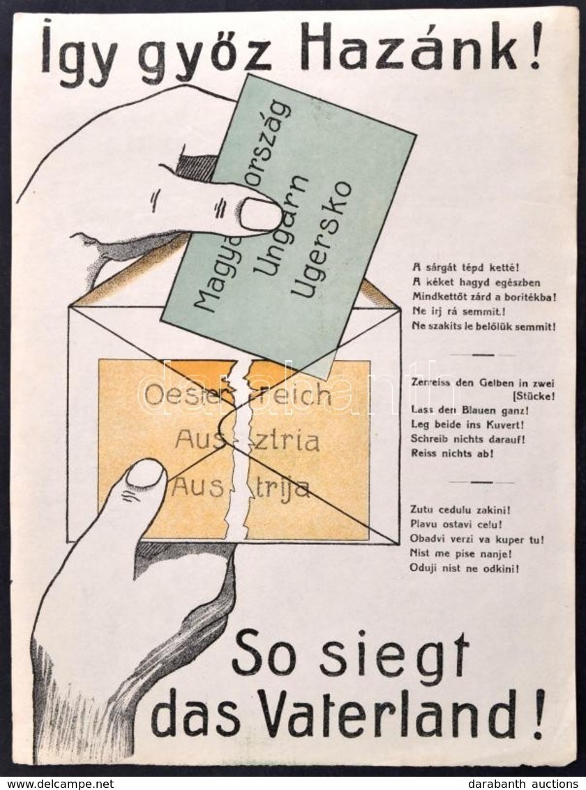 1921 'Így Győz Hazánk!' Színes Propaganda Plakát A Soproni Népszavazás Idejéből, Litográfia, 31×23 Cm / Hungarian Propag - Sonstige & Ohne Zuordnung