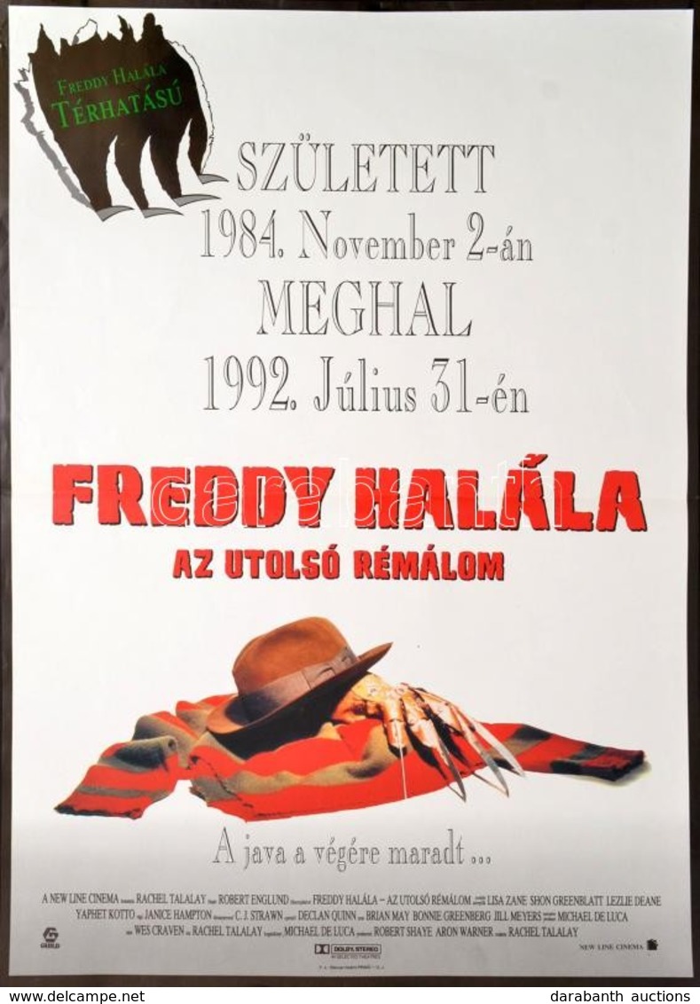1991 Freddy Halála - Az Utolsó Rémálom, Filmplakát, Hajtott, 80×60 Cm / Freddy's Dead: The Final Nightmare, Film Poster, - Sonstige & Ohne Zuordnung