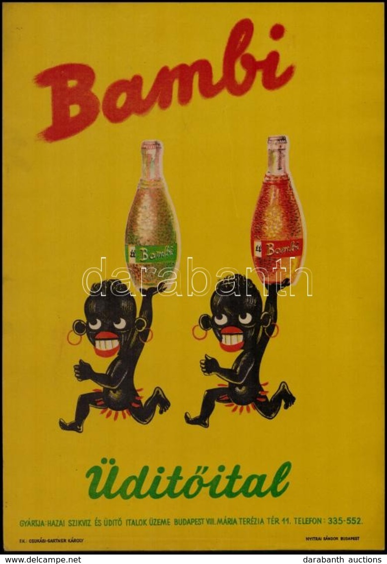 Cca 1950 Bambi üdítőital Reklámplakát, F.K.: Csukási Gartner Károly. Nyitrai Sándor Budapest, 41x28,5 Cm - Sonstige & Ohne Zuordnung