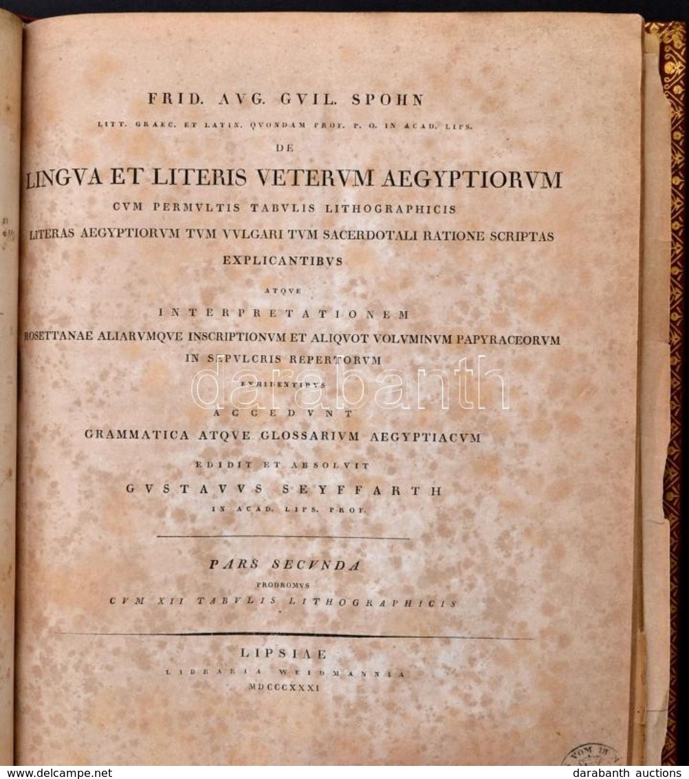Friedrich August Wilhelm Spohn (1792-1824): De Lingua Et Literis Veterum Aegyptiorum Cum Permultis Tabulis Lithographici - Non Classés