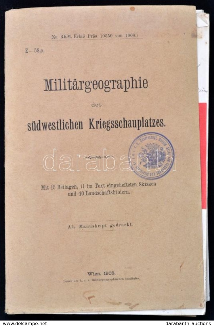 Militärgeographie Des Südwestlichen Kriegsschauplaztes Mit 15 Beilagen, 11 Im Text Eingehefteten Skizzen Und 40 Landscha - Non Classés