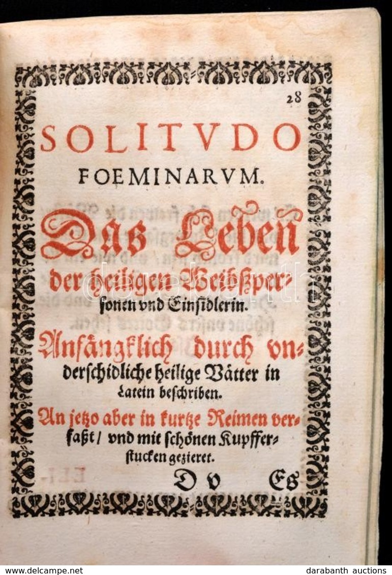 Mauritius Mittnacht [Moritz Mittnacht]: Solitudo Virorum Atq. Foeminarum. Augsburg, 1609, Christoph Mang,1 T. (Fametszet - Non Classés