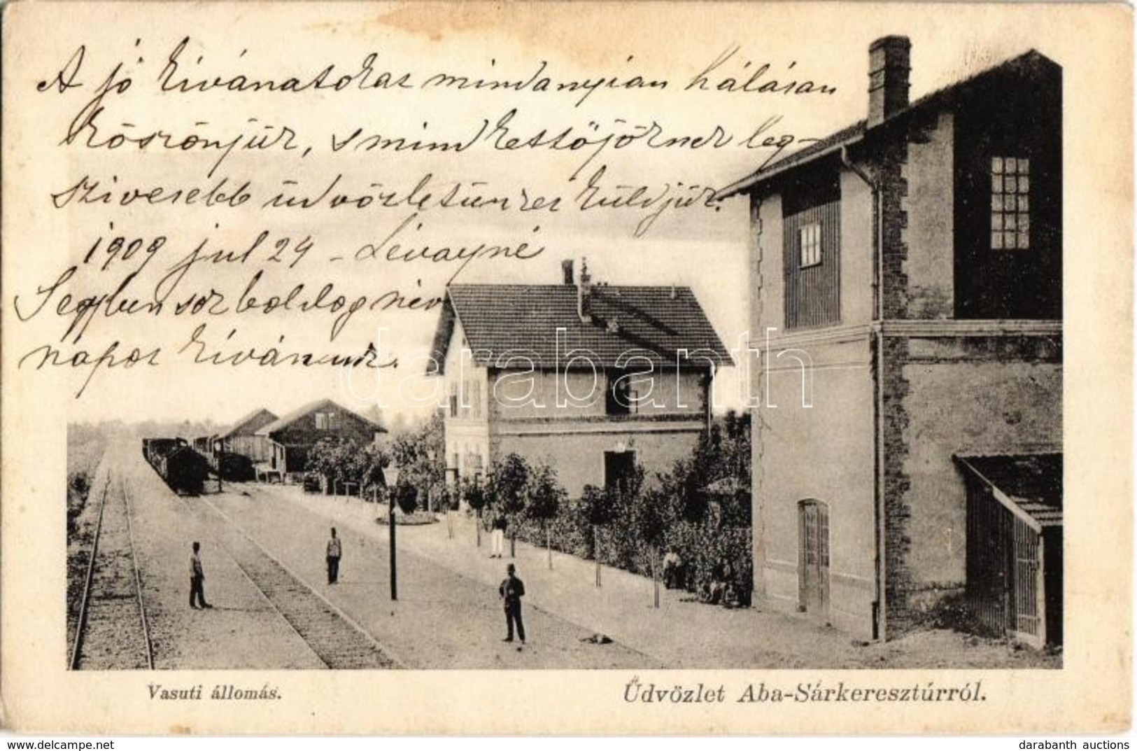 T2 1909 Aba-Sárkeresztúr, Vasútállomás, Tehervonatok. Ladányi Ernő Fényképész Kiadása - Ohne Zuordnung