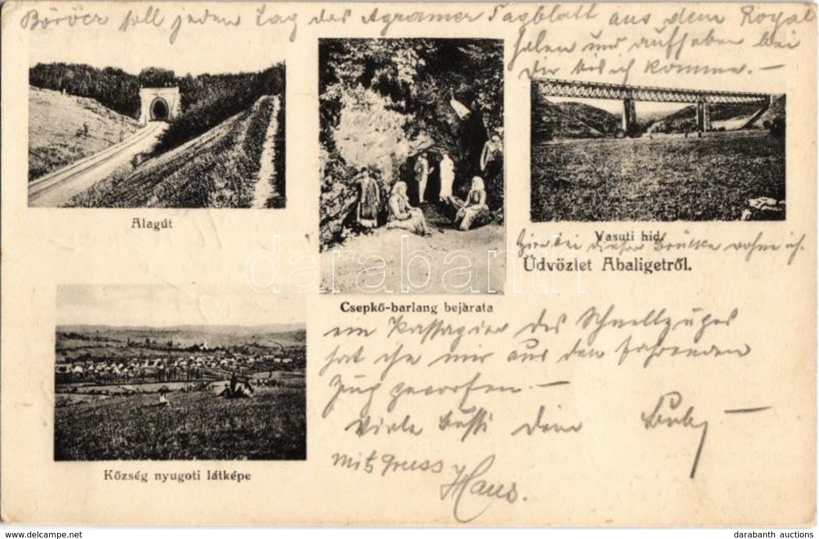 T2 1913 Abaliget, Vasúti Alagút és Híd, Cseppkő-barlang Bejárata.  Abonyi Vilmos Kiadása - Non Classés
