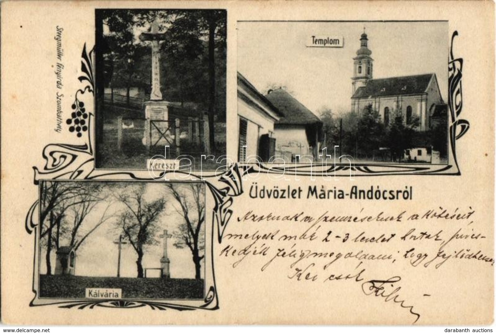 T2 1906 Andocs, Mária-Andócs; Templom, Kálvária, Kereszt. Steegmüller Fényirda, Art Nouveau - Ohne Zuordnung