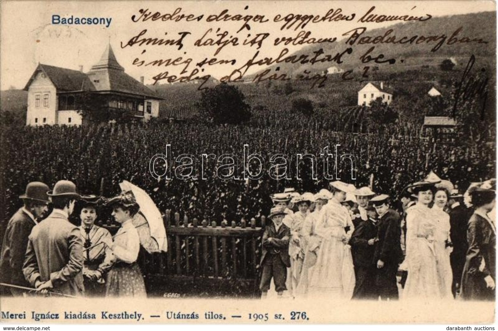 T2 1905 Badacsony, Szőlőhegy és Villa. Montázs úri Társasággal. Mérei Ignác Kiadása 276. Sz. - Non Classés