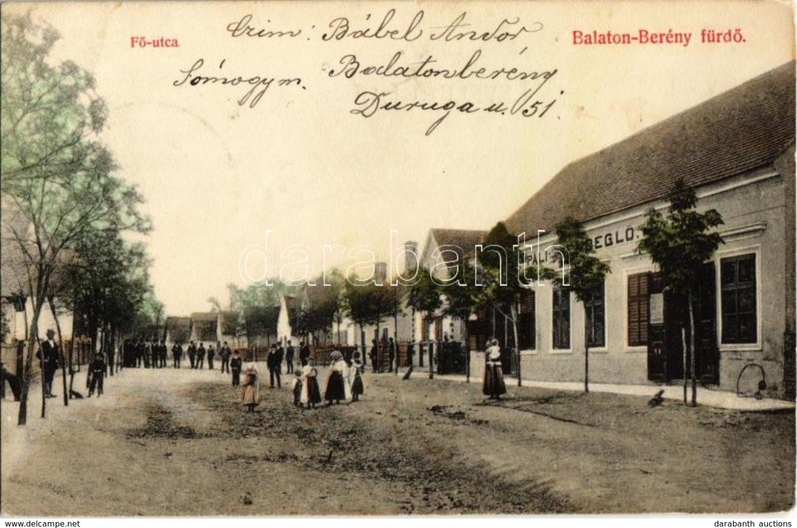 * T2 1909 Balatonberény-fürdő, Fő Utca és Páli Vendéglő. Tóth Márton Kiadása - Non Classés