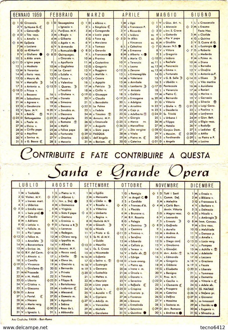 Calendarietto Tascabile Istituti Nazionale Per L'assistenza Figli Dei Carcerati 1959 - Petit Format : 1941-60