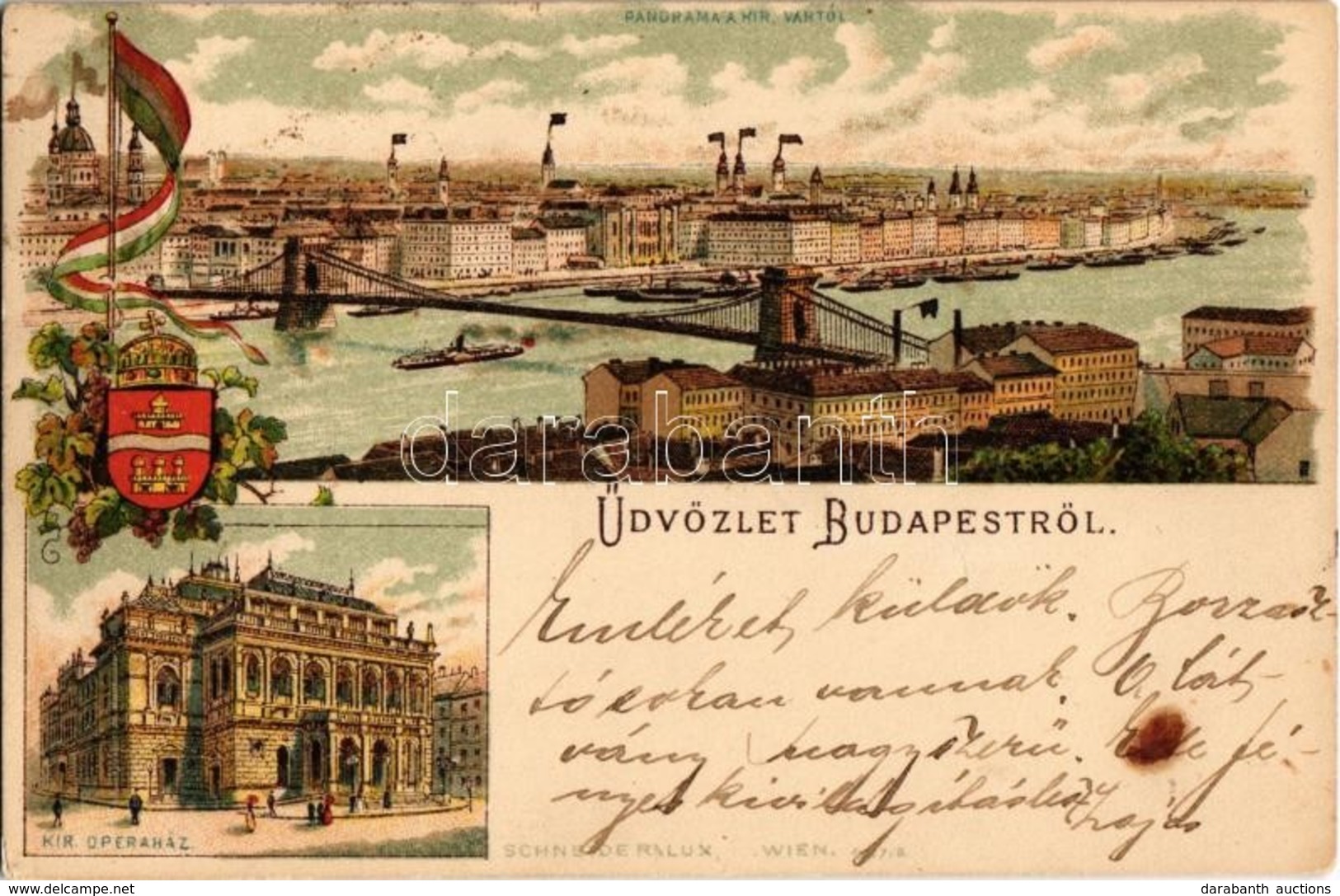 * T2/T3 1894 (Vorläufer!!!) Budapest, Kir. Operaház, Lánchíd. Címeres és Zászlós, Szecessziós Litho / Art Nouveau, Litho - Non Classés