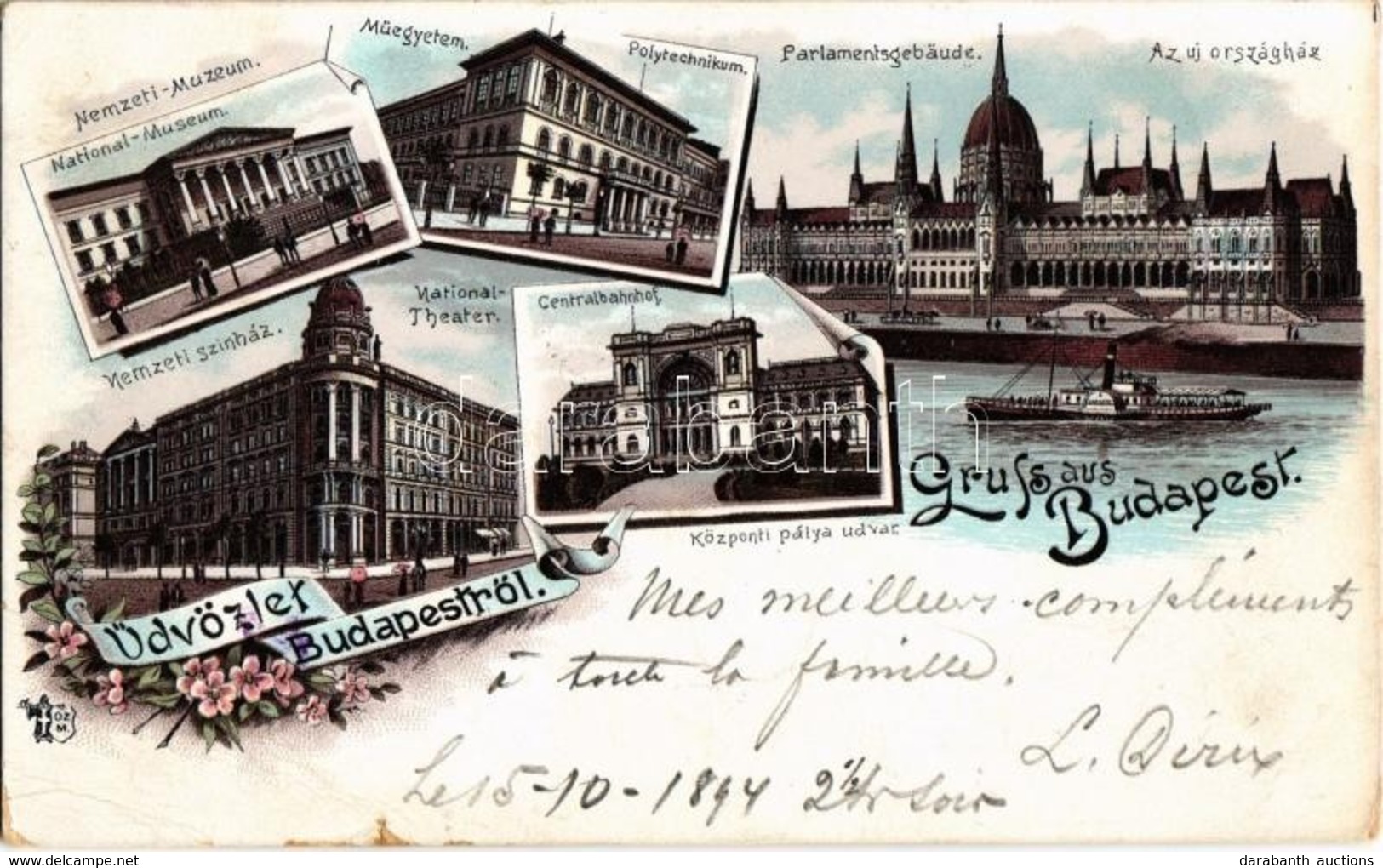 T2/T3 1894 (Vorläufer!) Budapest, Nemzeti Múzeum és Színház, Központi Pályaudvar, Új Országház, Műegyetem. Otmmar Zieher - Ohne Zuordnung