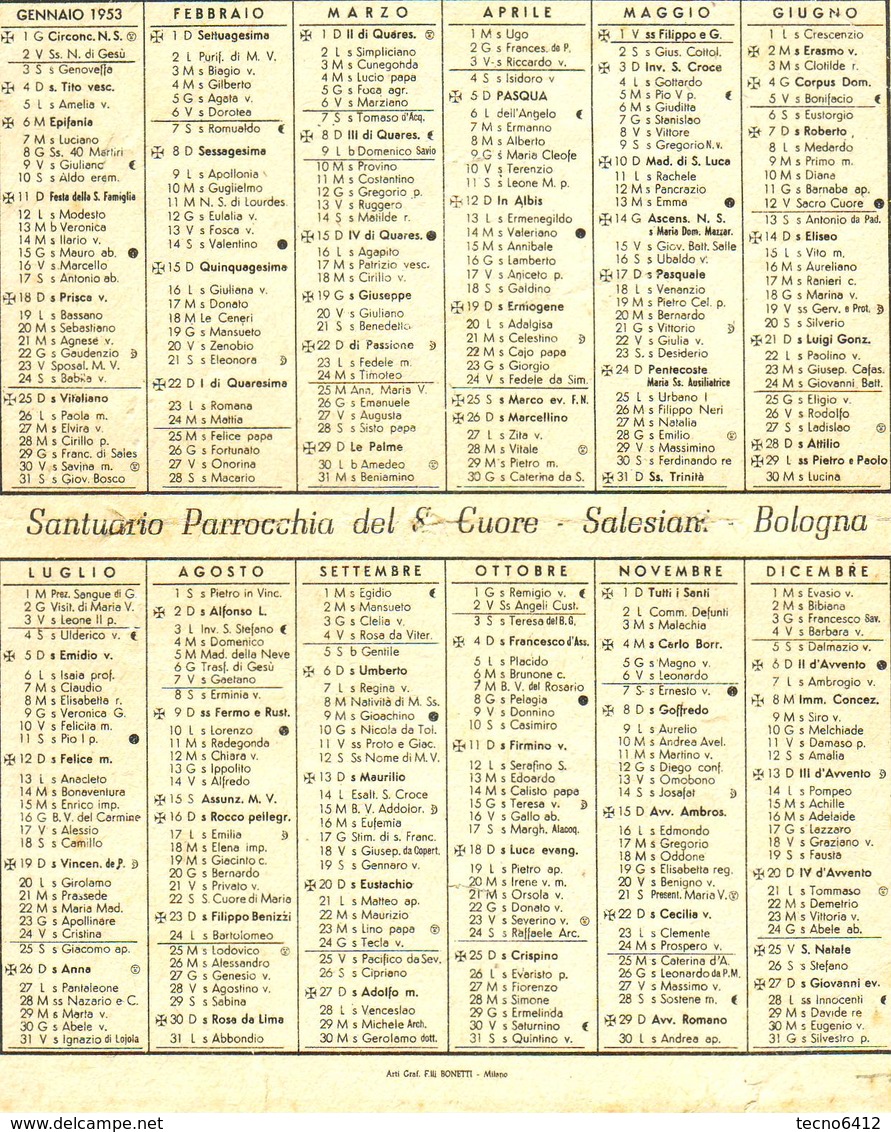 Calendarietto Tascabile Sacro Cuore Di Gesu' 1953 - Petit Format : 1941-60