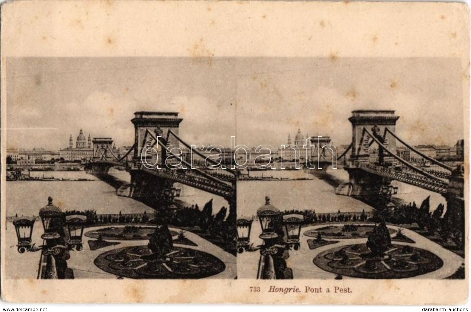 ** T2/T3 Budapest, Lánchíd. Sztereó Képeslap / Hongrie, Pont A Pest, Stereo Postcard (fl) - Unclassified