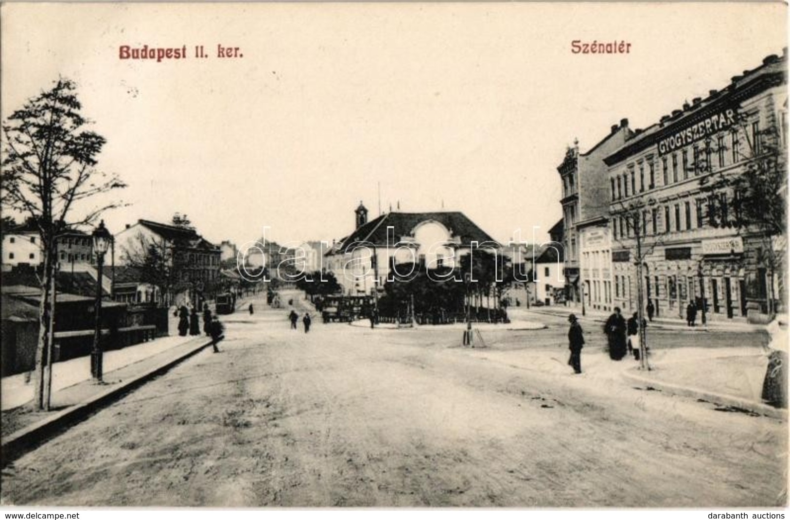 T2/T3 1911 Budapest II. Széna Tér, Gyógyszertár, Villamos. Rothmüller Tőzsde Kiadása - Ohne Zuordnung