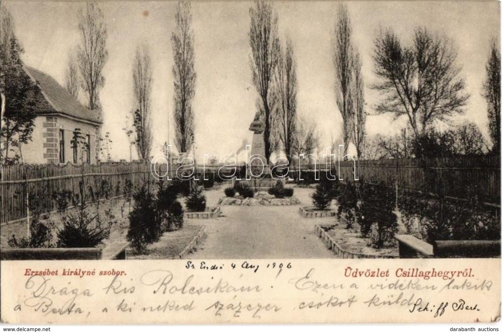 T2/T3 1906 Budapest III. Csillaghegy, Erzsébet  Királyné Szobor és Park. Csiha Béla Kiadása  (kis Szakdás / Small Tear) - Non Classés