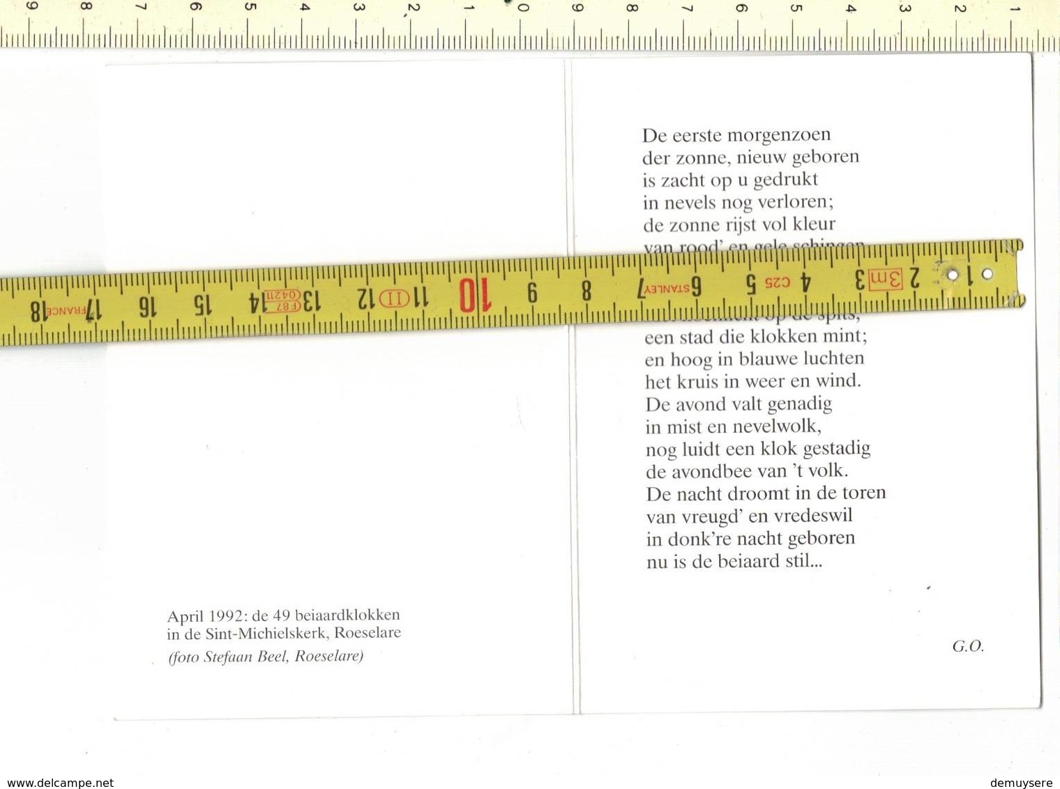 KL 9776 - ROESELARE Tot Gedachtenis Van De Wijding Stedelijke Beiaard Doo Deken GODFRIED OOST 1992 - Geen Postkaart - Roeselare