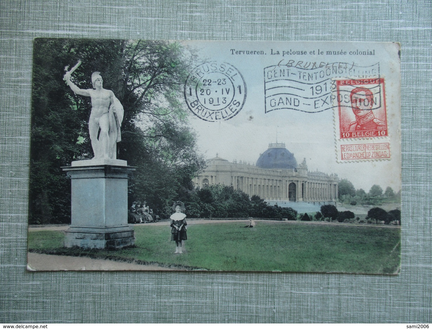 CPA BELGIQUE TERVUREN PELOUSE ET MUSEE COLONIAL STATUE - Tervuren